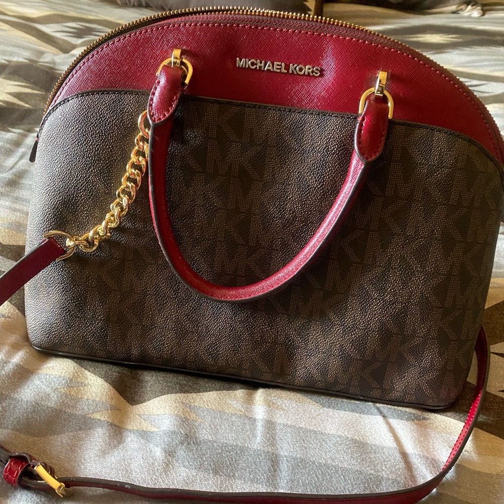 Michael Kors Red and Brown Handbag